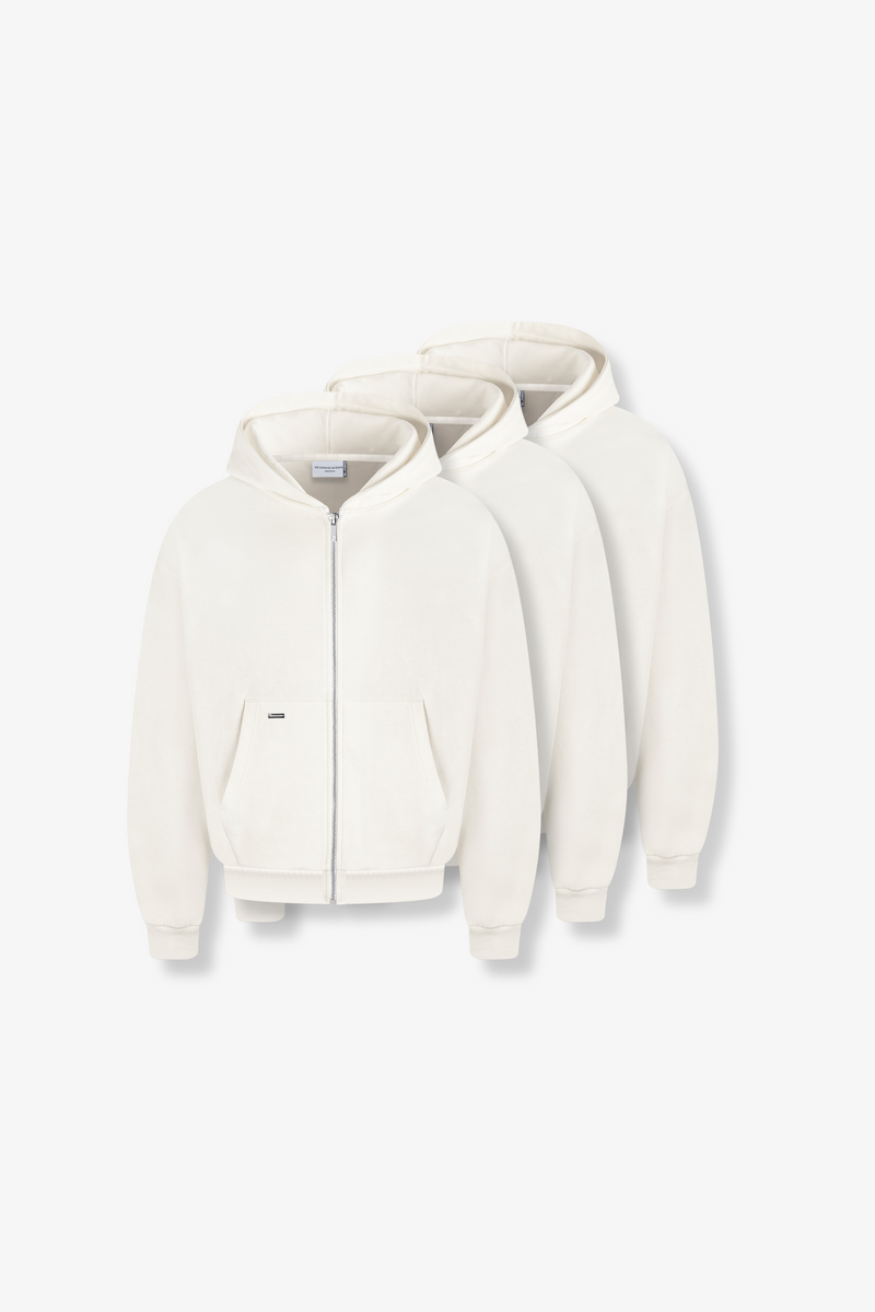 Heavy Blank Zip Hoodie Set Cream SEVENHEAVENS